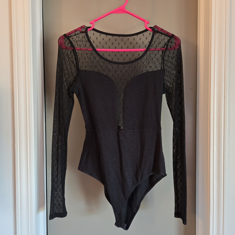 Charlotte Russe Black Mesh Sleeve Bodysuit